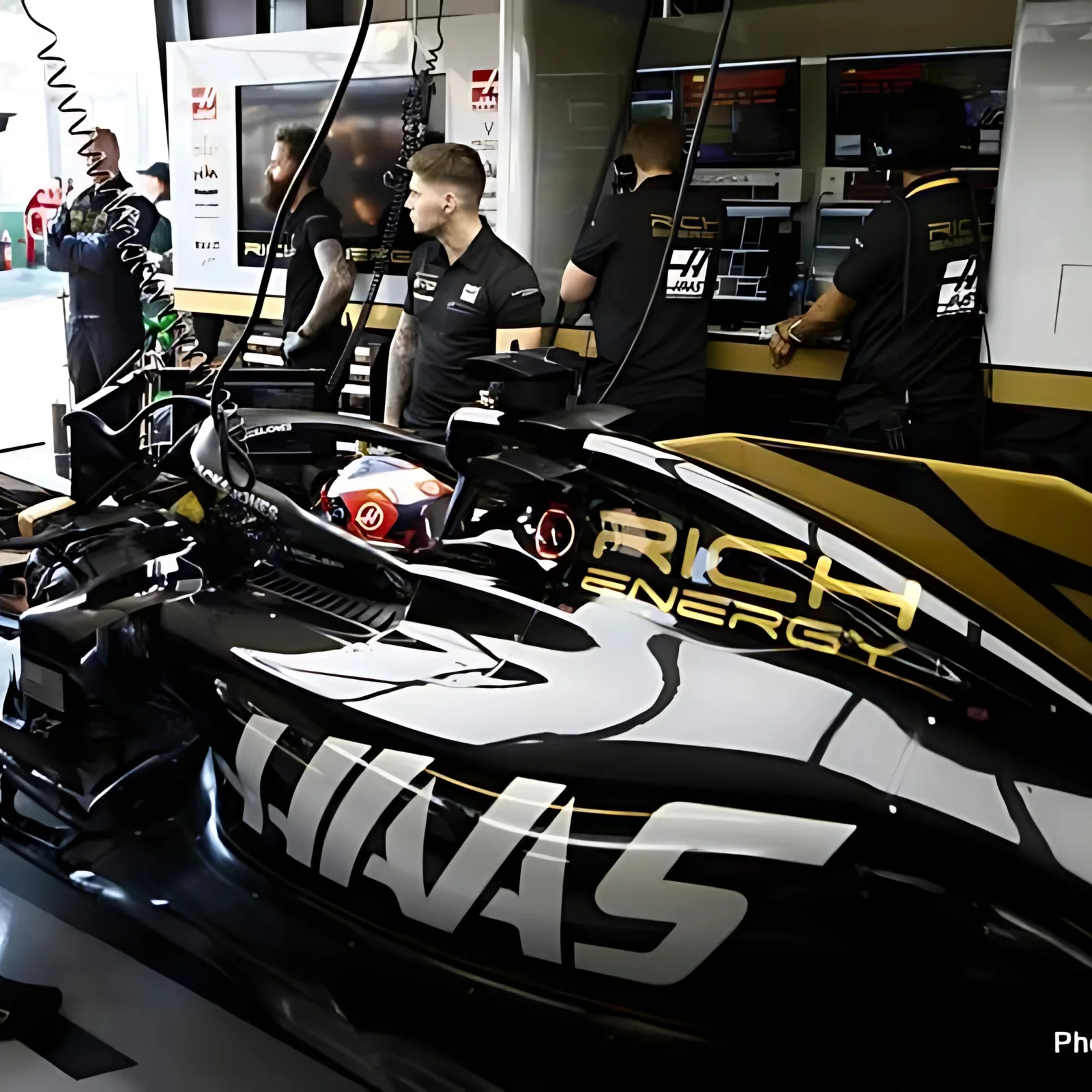 Rich Energy Haas F1 car in the garage